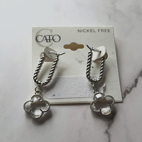 Cato Cutout Crystal Floral Filagree Chain Earrings In Nickel Free Silvertone - Picture 1 of 4